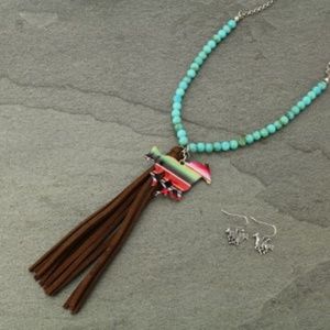 Horse Navajo Suede Tassel Necklace & Earring Set